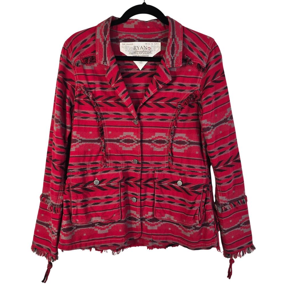 Ryan Michael Beacon Blanket Jacket Womens S Ruby Gray Boho Western Cowgirl Rodeo